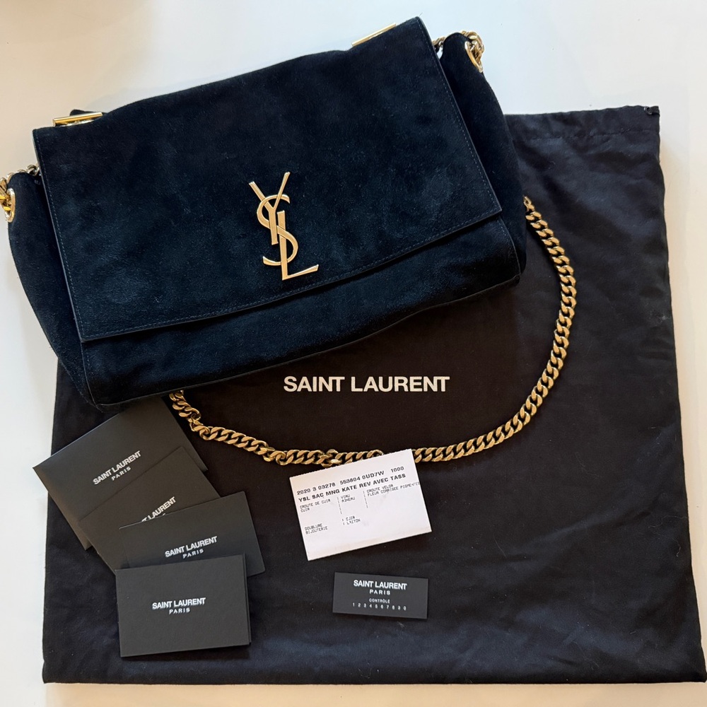 YSL Kate Medium Black Suede/Smooth Leather Reversible Crossbody Bag